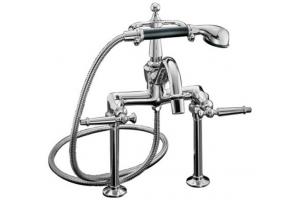 Kohler Antique K-110-4-CP Polished Chrome Cross Handle Bath Tub Faucet with Black Accented Handshower