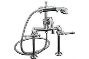 Kohler Antique K-110-4-CW Polished Chrome Cross Handle Bath Tub Faucet with White Accented Handshower