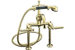 Kohler Antique K-110-4-PB Polished Brass Lever Handle Bath Tub Faucet with Black Accented Handshower