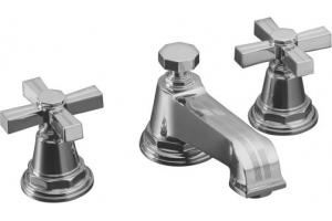 Kohler Pinstripe K-13132-3B-CP Polished Chrome 8-16\" Widespread Bath Faucet with Grooved Cross Handles & Pop-Up