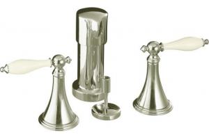 Kohler Finial Traditional K-316-4F-SN Polished Nickel Bidet Faucet with Biscuit Accented Lever Handles