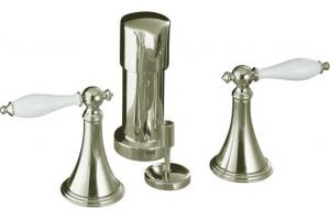 Kohler Finial Traditional K-316-4P-SN Polished Nickel Bidet Faucet with White Accented Lever Handles