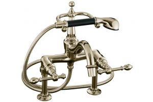 Kohler IV Georges Brass K-6905-4-PW White with Polished Brass Bath Tub Faucet with Black Accented Handshower