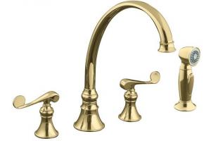 Kohler Revival K-16109-4-AF Vibrant French Gold Kitchen Sink Faucet with 9-3/16\" Spout, Sidespray and Scroll Lever Handles