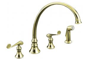 Kohler Revival K-16111-4-AF Vibrant French Gold Kitchen Sink Faucet with 11-13/16\" Spout, Sidespray and Scroll Lever Handles