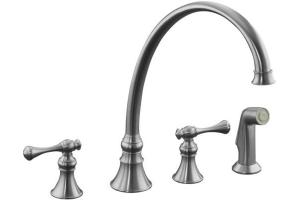Kohler Revival K-16111-4A-G Brushed Chrome Kitchen Sink Faucet with 11-13/16\" Spout, Sidespray and Traditional Lever Handles