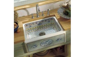 Kohler Gathering K-14570-AG-0 White Design on Alcott Tile-In Kitchen Sink with Four-Hole Faucet Drilling
