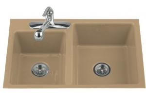 Kohler Clarity K-5814-3-33 Mexican Sand Tile-In Kitchen Sink with Three-Hole Faucet Drilling