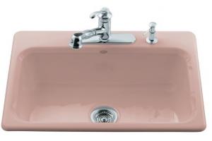 Kohler Bakersfield K-5832-3-45 Wild Rose Self-Rimming Kitchen Sink with Three-Hole Faucet Drilling