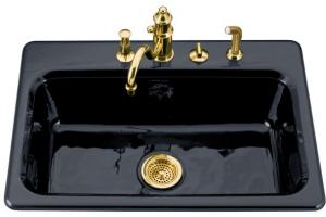 Kohler Bakersfield K-5832-3-52 Navy Self-Rimming Kitchen Sink with Three-Hole Faucet Drilling