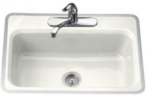 Kohler Bakersfield K-5834-4-0 White Tile-In/Metal Frame Kitchen Sink with Four-Hole Faucet Drilling