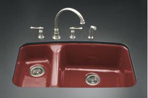 Kohler Lakefield K-5924-5U-R1 Roussillon Red Undercounter Sink with Installation Kit