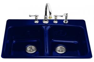 Kohler Brookfield K-5942-3-30 Iron Cobalt Self-Rimming Kitchen Sink with Three-Hole Faucet Drilling