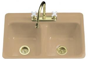 Kohler Delafield K-5950-3-33 Mexican Sand Tile-In/Metal Frame Kitchen Sink with Three-Hole Faucet Drilling