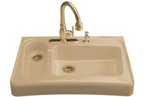 Kohler Assure K-6536-3-33 Mexican Sand Barrier-Free Tile-In/Undercounter Kitchen Sink with Three-Hole Faucet Drilling