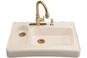 Kohler Assure K-6536-3-55 Innocent Blush Barrier-Free Tile-In/Undercounter Kitchen Sink with Three-Hole Faucet Drilling