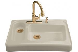 Kohler Assure K-6536-3-G9 Sandbar Barrier-Free Tile-In/Undercounter Kitchen Sink with Three-Hole Faucet Drilling