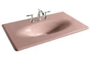 Kohler Iron/Impressions K-3051-4-45 Wild Rose 37\" Cast Iron One-Piece Surface and Integrated Lavatory with 4\" Centers