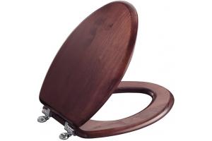 Kohler Vintage K-4755-CP-WD Mahogany Solid Oak Toilet Seat, Elongated, Closed-Front Seat with Cover and Polished Chrome Hinges