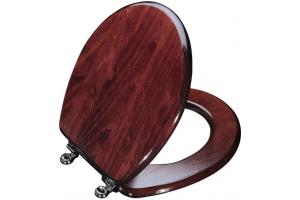 Kohler Vintage K-4756-CP-WC Dark Walnut Solid Oak Toilet Seat, Round, Closed-Front Seat with Cover and Polished Chrome Hinges