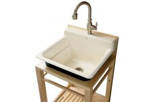 Kohler Bayview K-6608-1P-96 Biscuit Wood Stand Utility Sink with Single-Hole Faucet Drilling on Top of Backsplash
