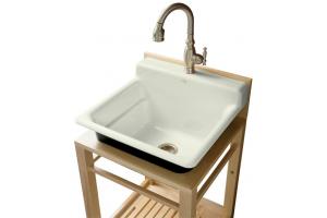 Kohler Bayview K-6608-1P-NG Tea Green Wood Stand Utility Sink with Single-Hole Faucet Drilling on Top of Backsplash