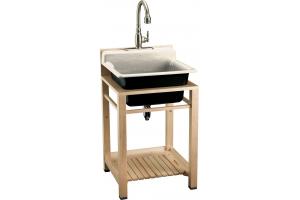Kohler Bayview K-6608-3P-47 Almond Wood Stand Utility Sink with Three-Hole Faucet Drilling on Top of Backsplash