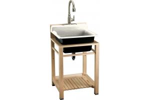 Kohler Bayview K-6608-3P-96 Biscuit Wood Stand Utility Sink with Three-Hole Faucet Drilling on Top of Backsplash