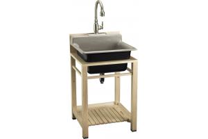 Kohler Bayview K-6608-3P-K4 Cashmere Wood Stand Utility Sink with Three-Hole Faucet Drilling on Top of Backsplash