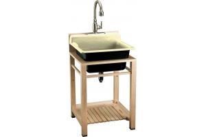 Kohler Bayview K-6608-3P-Y2 Sunlight Wood Stand Utility Sink with Three-Hole Faucet Drilling on Top of Backsplash