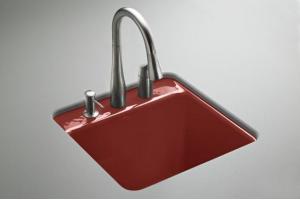Kohler Park Falls K-6655-1U-R1 Roussillon Red Undercounter Sink with One-Hole Faucet Drilling