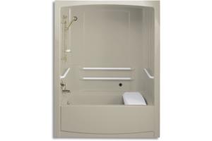 Kohler Freewill K-12105-C-G9 Sandbar Whirlpool Bath Tub and Shower Module with Brushed Stainless Steel Grab Bars and Left-Hand Drain