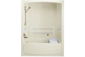 Kohler Freewill K-12105-N-96 Biscuit Whirlpool Bath Tub and Shower Module with Nylon Grab Bars and Left-Hand Drain