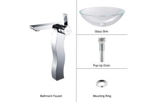 Kraus C-GV-100-12mm-14600CH Chrome Crystal Clear Glass Vessel Sink And Sonus Faucet