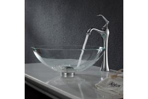 Kraus C-GV-100-12mm-15000CH Chrome Crystal Clear Glass Vessel Sink And Ventus Faucet