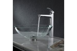 Kraus C-GV-100-12mm-15500CH Chrome Crystal Clear Glass Vessel Sink And Virtus Faucet