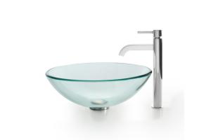 Kraus C-GV-101-12mm-1007CH Chrome Clear Glass Vessel Sink And Ramus Faucet