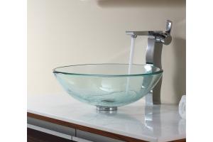 Kraus C-GV-101-12mm-14600CH Chrome Clear Glass Vessel Sink And Sonus Faucet