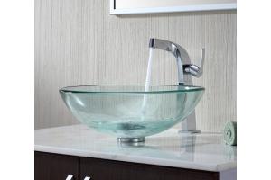 Kraus C-GV-101-12mm-15100CH Chrome Clear Glass Vessel Sink And Typhon Faucet