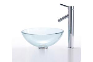 Kraus C-GV-101-14-12mm-1002CH Chrome Clear 14\" Glass Vessel Sink And Sheven Faucet