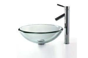Kraus C-GV-101-19mm-1002CH Chrome Clear 19Mm Thick Glass Vessel Sink And Sheven Faucet