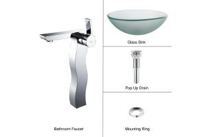 Kraus C-GV-101FR-12mm-14600CH Chrome Frosted Glass Vessel Sink And Sonus Faucet
