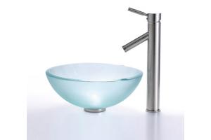 Kraus C-GV-101FR-14-12mm-1002SN Frosted 14\" Glass Vessel Sink And Sheven Faucet Satin Nickel
