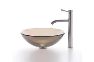 Kraus C-GV-103-12mm-1002SN Clear Brown Glass Vessel Sink And Sheven Faucet Satin Nickel