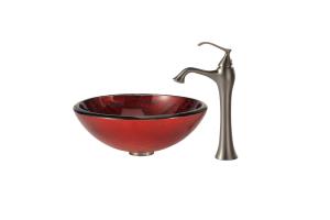 Kraus C-GV-692-19mm-15000BN Charon Glass Vessel Sink And Ventus Faucet Brushed Nickel