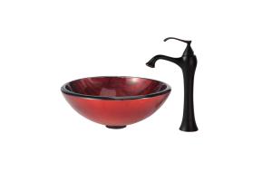 Kraus C-GV-692-19mm-15000ORB Charon Glass Vessel Sink And Ventus Faucet Oil Rubbed Bronze