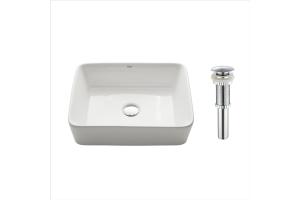Kraus KCV-121-CH Chrome White Rectangular Ceramic Bathroom Sink With Pop Up Drain