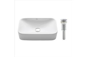 Kraus KCV-122-CH Chrome White Rectangular Ceramic Bathroom Sink With Pop Up Drain