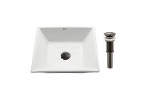 Kraus KCV-125-ORB White Square Ceramic Bathroom Sink With Pop Up Drain Oil Rubbed Bronze