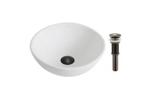 Kraus KCV-341-ORB Elavo White Ceramic Small Round Vessel Bathroom Sink W/ Pu Drain Oil Rubbed Bronze